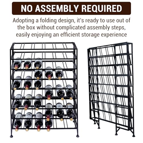Wine Rack Freestanding Floor,Gray Metal Wine Rack, 9 Tier Wine Stand,Wine Storage Holds up to 54 Bottles,No Assembly Required - color: Black