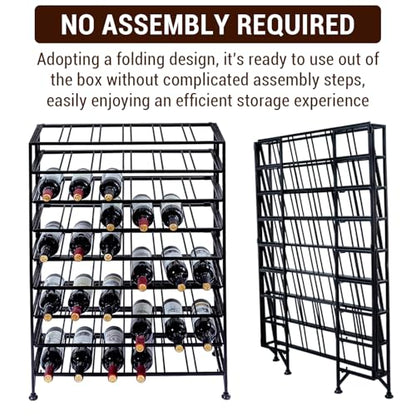 Wine Rack Freestanding Floor,Gray Metal Wine Rack, 9 Tier Wine Stand,Wine Storage Holds up to 54 Bottles,No Assembly Required - color: Black