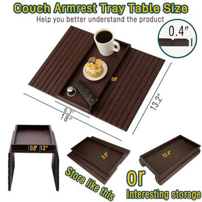 Bamboo Couch Arm Tray Table，Foldable Sofa Armrest Tray Table for Couch，Flexible and Anti-Slip Couch Arm Cup Holder，Portable Sofa Arm Chair Table for Drink,Cups, Eats，Snacks, Phone, Remote - color: Mahogany