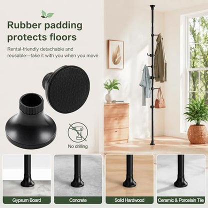 Coat Rack Freestanding, 56 to 125 inch Adjustable Tension Rod Hanger with 12 Hooks for Hanging Coat, Plant,Jacket, Hat, Scarf, Suitable for Living Room, Balcony, Kitchen Black - color: Black