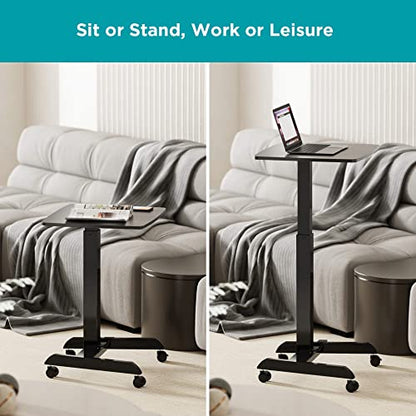 Kantek Mobile Sit Stand Laptop Cart, Adjustable Height (29"-49"), Rolling Laptop Computer Workstation 23.6" x 20.5", Foot Pedal Control, Steel Frame, Black - color: Black, style: Compact