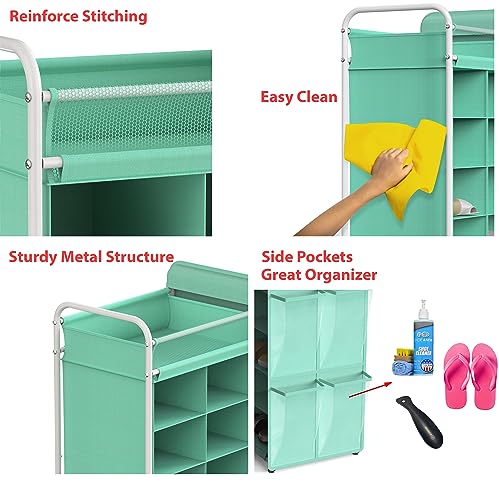 Simple Houseware 16 Cube Shoe Stand Tower Rack 8 Tier, Turquoise | Top Shelf and Side Hanging Pockets - color: Turquoise