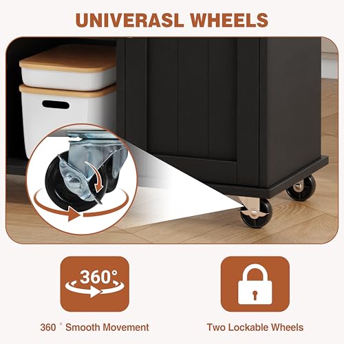 JY QAQA 42" Kitchen Island with Storage on Wheels, Rolling Table with Drop Leaf, Drawers, Cart Handle for Towel Rack or Free Movement, Black - color: Black