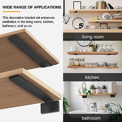 HITOMEN Heavy Duty Floating Shelf Brackets, 8-Inch (1/5'' Thick) Hidden Shelves Hardware, Iron L Brackets, Rustic Industrial Black Metal Wall Shelving Supports, 8 Pack - size: 8 Inch, style: 8 Pack