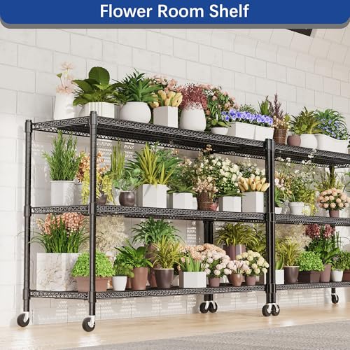 REGILLER 3-Wire Shelf Adjustable Heavy Duty Storage Shelves,Metal Organizer Wire Rack for Laundry Bathroom Kitchen Pantry Closet Garage Shelving with Wheel(Black,24" Dx59.6 Wx47.6 H) - size: 3Tier With Wheel 24"D x 59.6"W x 47.6"H