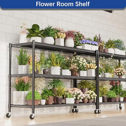 REGILLER 3-Wire Shelf Adjustable Heavy Duty Storage Shelves,Metal Organizer Wire Rack for Laundry Bathroom Kitchen Pantry Closet Garage Shelving with Wheel(Black,24" Dx59.6 Wx47.6 H) - size: 3Tier With Wheel 24"D x 59.6"W x 47.6"H