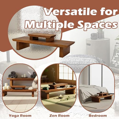 Japanese Floor Table Meditation Altar Table Solid Wood, Wooden Low Meditation Table for Sitting on the Floor, Small Coffee & Tea Table for Home, Living Room, Office, Studio