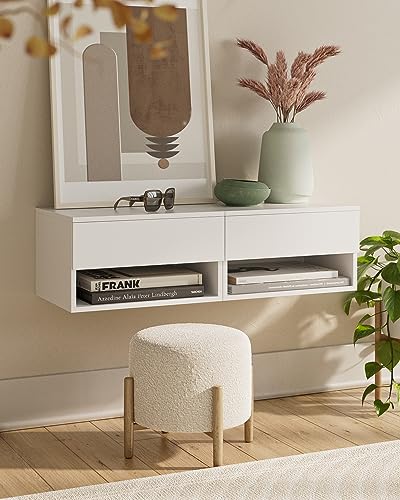Floating Nightstand, Small Modern Floating Nightstand with Drawer, Floating Shelves for Bedroom, Bathroom (White) - color: White