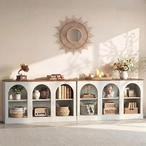 Tribesigns Farmhouse Console Table, 63-Inch Long Entryway Table with 3 Tier Storage, Wooden Rectangular Sofa Table Behind The Couch for Entrance, Hallway, Living Room, Off-White and Brown - color: Off-white and Brown
