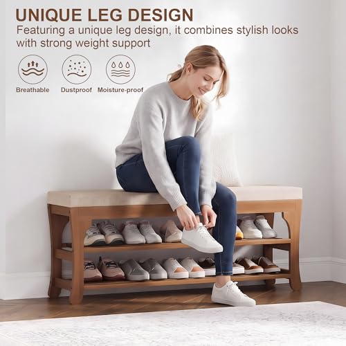 PETKABOO 39.4" Shoe Storage Bench with Cushion, Bamboo Shoe Rack Bench, 2-Tier Entryway Shoe Organizer, Supports up to 380 LB, for Hallway, Bedroom, Closet, Living Room - size: 39.4"