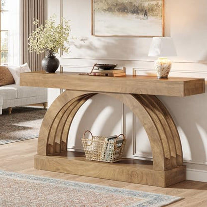 Tribesigns 63-Inch Entryway Table, 2-Tier Sofa Table Behind the Couch, Farmhouse Narrow Unique Arched Console for Hallway, Living Room, Foyer