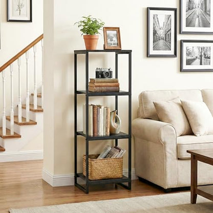 4-Tier Bathroom Shelving Unit, Narrow Corner Slim Rack, Black | 33.7"H, Metal Frame, Wood Finish Shelf, for Laundry Room, Kitchen, Living Spaces, Sturdy Build - size: 4-Tier