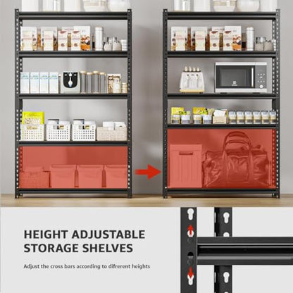 36.12"W: Father&I 5-Shelf-Storage-Rack Industrial Metal+Wood Garage/Kitchen Shelves Steel Utility Stand Shelving Unit Adjustable Heavy-Duty Shed/Closet/Pantry Organizer 72"h*36.12W*16d, Black - size: 72 in * 36 in * 16 in Wood-5T