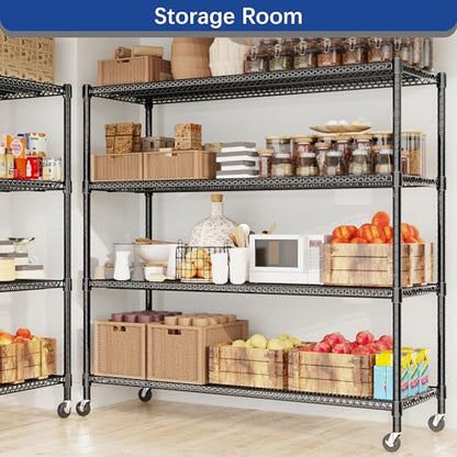 REGILLER 4-Wire Shelf Adjustable Heavy Duty Storage Shelves, Metal Organizer Wire Rack for Laundry Bathroom Kitchen Pantry Closet Garage Shelving with Wheel(Black,24" Dx59.6 Wx72.2 H) - size: 4Tier With Wheel 24"D x 59.6"W x 72.2"H