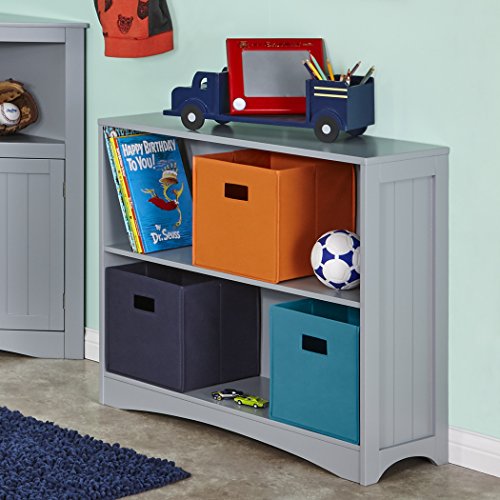RiverRidge Kids Horizontal Bookcase with 2 Storage Book Shelves - Gray | Classic Beadboard Side Panels, Playroom Book and Toy Organizer with 2 Open Shelves, Painted MDF - color: Grey