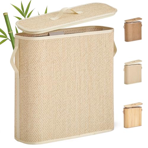 Bamboo Toilet Paper Storage Basket with Lid & Handle - 32L Large Capacity Handwoven Bathroom Organizer for 16 Rolls - Sturdy Stand Holder for Toilet Paper Organization, Light Natural - color: Light Natural, size: Medium