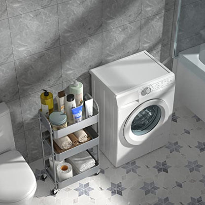 MAX Houser 3-Tier Rolling Utility Cart with Caster Wheels,Easy Assembly, for Kitchen, Bathroom (Silvery-Grey) - color: Silvery-grey, size: 3-Tier Standard Cart