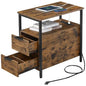 VASAGLE Side End Table with Charging Station, Slim Nightstand with 2 Drawers, Narrow Bedside Table for Living Room, Small Spaces, Rustic Brown and Ink Black ULET321B01 - color: Rustic Brown + Ink Black, size: 23.6"D x 13.8"W