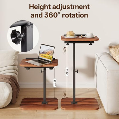 TV Tray Table, C Shaped End Table | Adjustable Height, Flip-Top, Snack Side Table with 360° Swivel and 180° Tilt, for Couch, Sofa, Bed, Recliner, Walnut - color: Walnut