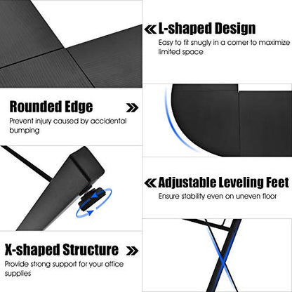 Tangkula L-Shaped Desk Corner Computer Desk, Space-Saving & Multifunctional Home Office Desk Writing Workstation Study Desk with Round Corner (Black)