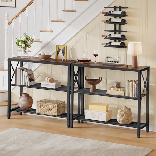 Hoctieon Industrial Console Table, 3-Tier Entryway Tables, Metal Frame, Sofa Table with Shelf, Hallway Tables, Entrance Desk for Entryway, Living Room, Foyer, Hallway, Rustic Brown&Black - color: Rustic Brown, size: 1 Pack