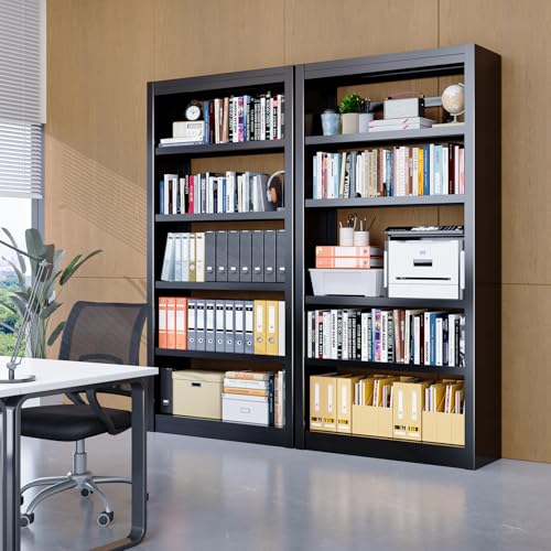 OSEILLC Bookcase, 5-Shelf Heavy Duty Metal Bookcase, Adjustable Bookshelf with Large Capacity, Book Shelf for Home Office, Living Room, Garage (Black) - color: Black, size: 69"H x 31.5"W