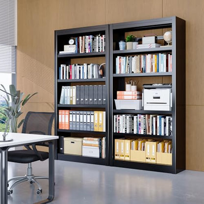OSEILLC Bookcase, 5-Shelf Heavy Duty Metal Bookcase, Adjustable Bookshelf with Large Capacity, Book Shelf for Home Office, Living Room, Garage (Black) - color: Black, size: 69"H x 31.5"W
