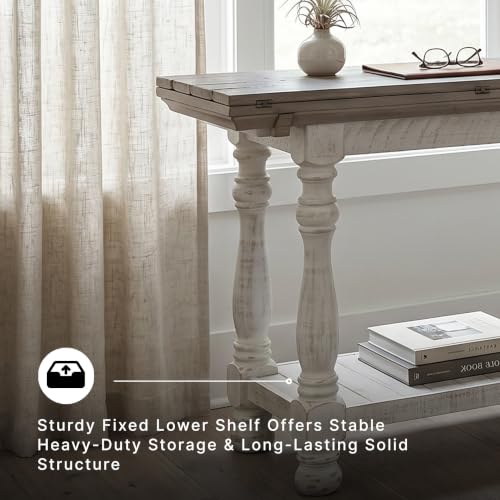 Signature Design by Ashley Havalance Farmhouse Sofa Table, Flip Top Design for Additional Dining Space and Fixed Lower Shelf, Gray & White with Weathered Finish - color: Gray/White, style: Sofa Table