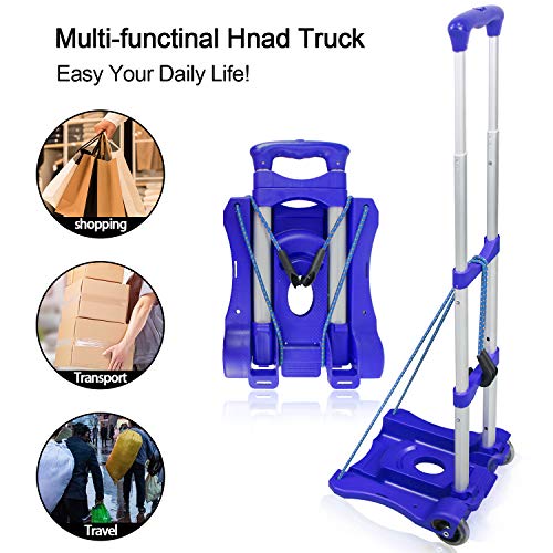 Sutekus Folding Hand Truck and Dolly 110-lbs Lightweight Portable Luggage Cart for School Travel Office Moving (Blue) - color: Blue