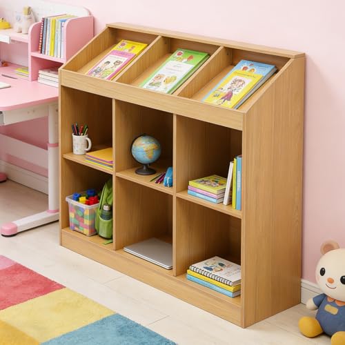 10 Cube Bookcase, 2-Tier Solid Wood Storage Organizer, Floor Standing Display Cabinet Bookshelf with Back Panels, Open Shelf for Bedroom, Living Room, Office 59"W X 11.8"D X 23.6"H (Wood)