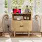 Storage End Table with 2 Door, Bed Side Table with Charging Station, Metal Rattan Nightstand for Bedroom, Desk Side Table for Living Room Couch Sofa, Office, Small Spaces - Natural - size: Door Natural-1pcs