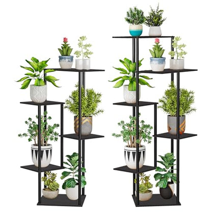 HAYOFAMY 6 Tier Black Plant Stand Indoor 43.7” Tall | Multiple Plant Shelf, Metal Wood Multiple, Flower Pot Holder for Living Room Office Balcony Patio
