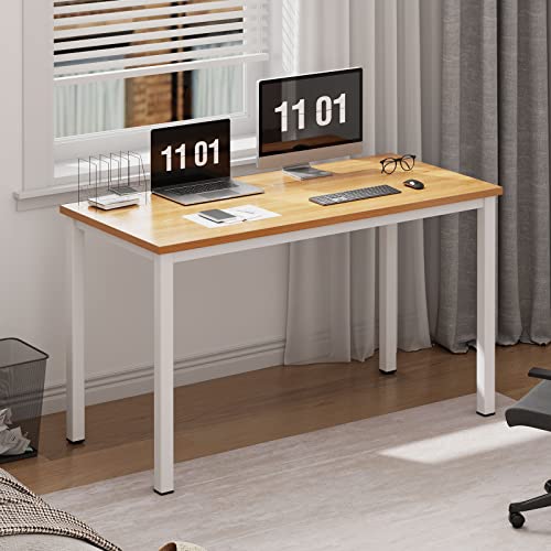 Need 47 inch Computer Desk, Teak Tabletop, White Metal Frame, Modern Simple | Home Office Desk, Basic Sturdy Writing Table, Adjustable Feet, Water-Resistant, Dorms & Bedrooms, Easy Assembly, Game & Study - color: Teak & White, size: 47 inches
