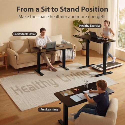 Cubiker Standing Desk, 55x24 Inches Sit Stand Home Office Desk, Electric Stand up Desk, Adjustable Desk with Splice Board, Black Frame/Black Top - color: Black, size: 55x24