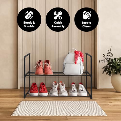 Americanflat 17x26.5 Shoe Organizer - 2 Tier Shoe Rack Storage Shelf with Sturdy Steel Frame - Ideal for Closets, Entryways, or Garages - Space-Saving Design and Easy to Assemble - Black - size: 2-Tier
