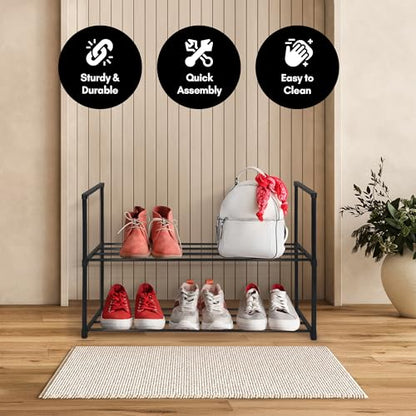 Americanflat 17x26.5 Shoe Organizer - 2 Tier Shoe Rack Storage Shelf with Sturdy Steel Frame - Ideal for Closets, Entryways, or Garages - Space-Saving Design and Easy to Assemble - Black - size: 2-Tier