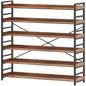 HCHQHS 6 Tier Bookshelf, Adjustable Industrial Bookcase, Vertical Tall Book Shelf, Wood and Black Metal Open Bookshelves for Home Office, Living Room, Bedroom - color: Rustic Brown, size: 6-Tier (47"W x 70"H)