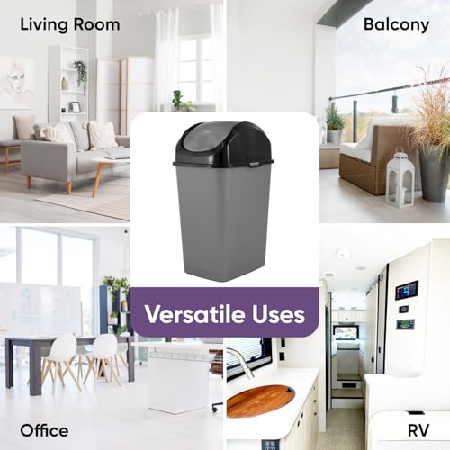 Superio Small Trash Can for Dorm with Lid 4.5 Gallon Plastic Swing Top Slim Garbage Can for Under Sink/Cabinet, Laundry, Kitchen, Office, Bedroom, Bathroom, College, 18 Qt Gray/Black, 2 - size: 4.5 Gallon