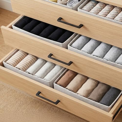 4 Pcs Narrow Fabric Storage Bins Small Foldable Long Storage Baskets Closet | Bin Organizer,for Shelves Long Washable Linen Box Container,with Handles,for Organizing Clothes Toy Pantry Wardrobe Closet