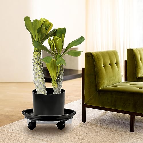Looca Plant Caddy with Wheels and Drainage Tray, 13”Rolling Plant Stand Flower Pot Mover, Planter Caddies Round Plant Dolly for Heavy Duty Planter, 3 Pack, Bearing 120 lbs (Black) - color: black