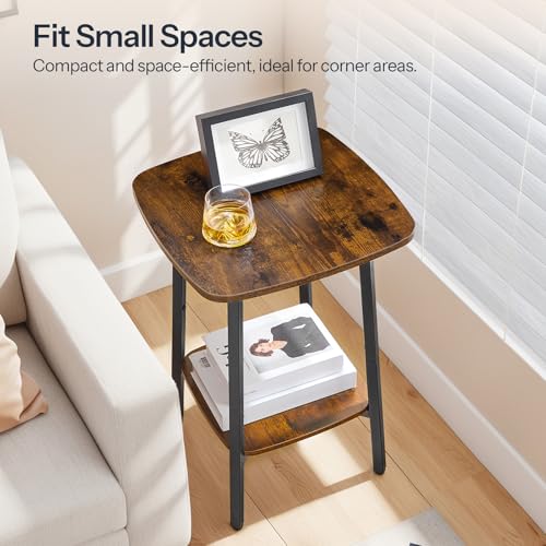 HOOBRO 2-Tier Square Side Table, Small Sofa End Table, Modern Simple Nightstand with Storage Shelves for Small Spaces, Living Room Bedroom Accent Table, 15.7"L x 15.7"W x 24"H, Rustic Brown BF181BZ01 - color: Rustic Brown + Black