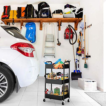 3-Tier Rolling Metal Storage Organizer - Mobile Utility Cart, Kitchen Cart with Caster Wheels (Black) - color: Black