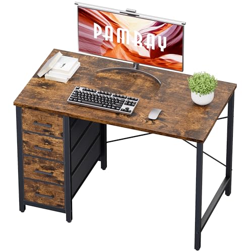 Pamray 32 Inch Computer Desk with 4 Drawers Small Office Desk for Home Bedroom Study Writing Simple Modern Computer Table Vintage - color: Vintage