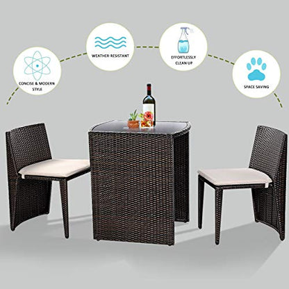 Giantex 3 PCS Cushioned Outdoor Wicker Patio Set Convention Bistro Set Garden Lawn Space Saving Conversation Sofa Furniture No Assembly (Brown) - color: Brown