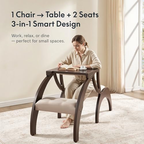 FLEXISPOT 3-in-1 Convertible Chair to Table with 2 Seats,Desk and Chair Set for 2, Upholstered Accent Chair with Solid Wood Frame, Easy Flip Design, Space Saving Furniture for Small Apartments - size: Convertible Chair for 2