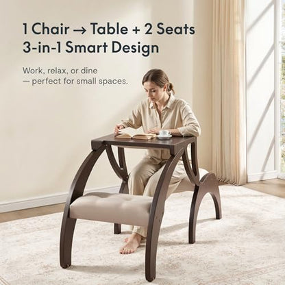 FLEXISPOT 3-in-1 Convertible Chair to Table with 2 Seats,Desk and Chair Set for 2, Upholstered Accent Chair with Solid Wood Frame, Easy Flip Design, Space Saving Furniture for Small Apartments - size: Convertible Chair for 2