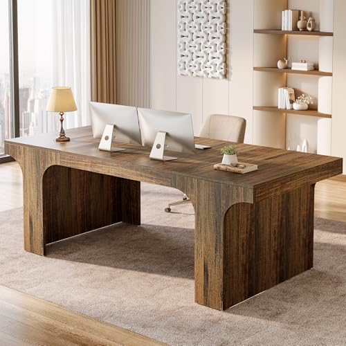 Tribesigns 70.87" Executive Office Desk with Arched Design, Rustic Brown | Modern Wooden Writing Table, Large Workspace Computer Desk Simple Business Furniture for Home Office, Sturdy Room - color: Rustic Brown