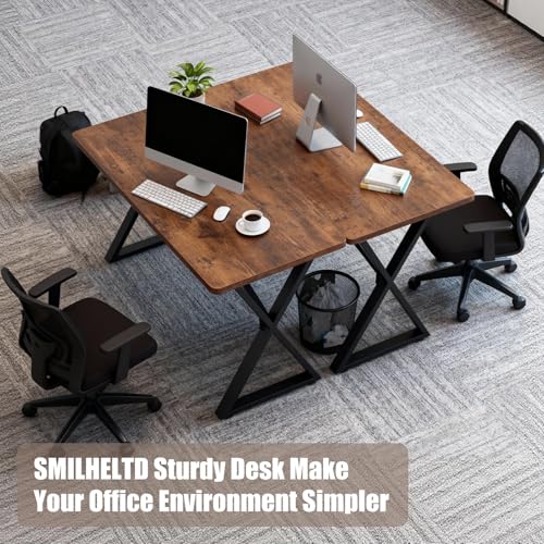 SMILHELTD Heavy Duty Office Desk 47.2" – 800 lbs Capacity, 45 lbs Net Weight Sturdy Computer Workstation, 1" Thicker Desktop, Strong Metal Frame, No Wobble for Home Office Gaming Vintage Brown