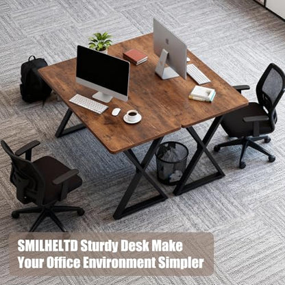 SMILHELTD Heavy Duty Office Desk 47.2" – 800 lbs Capacity, 45 lbs Net Weight Sturdy Computer Workstation, 1" Thicker Desktop, Strong Metal Frame, No Wobble for Home Office Gaming Vintage Brown