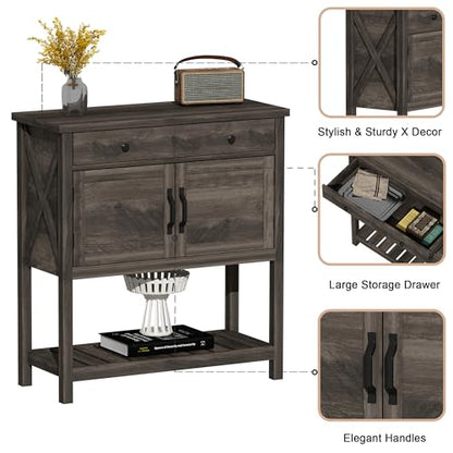 ChooChoo Farmhouse Console Table, Entryway Table with Storage Shelf, Coffee Bar Cabinet, Narrow Buffet Sideboard for Kitchen, Hallway, Living Room, Ash Gray - color: Ash Gray